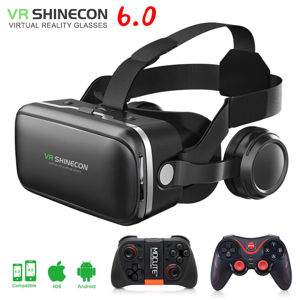 VR shinecon 6 0 3D очки коробка google картон виртуальной реальности гарнитура для 4 5 дюймов