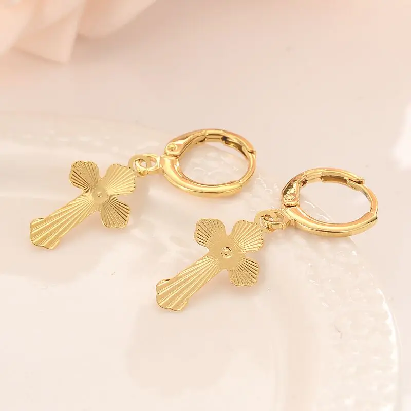 Широкие Качественные серьги-кольца из золота 9ct GF висячие серьги с крестом/серьги