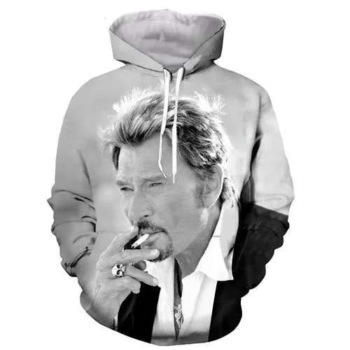 Забавная Мужская и Женская толстовка с капюшоном и 3D-принтом «Johnny Hallyday», модная толстовка с графическим принтом, Повседневная Уличная одежда, пуловер с капюшоном - Цвет: 4