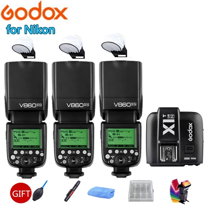 3x GODOX V860IIN V860II N + VB 18 литий ионный аккумулятор ttl 2 4G HSS 1/8000s Вспышка Speedlite X1T триггер