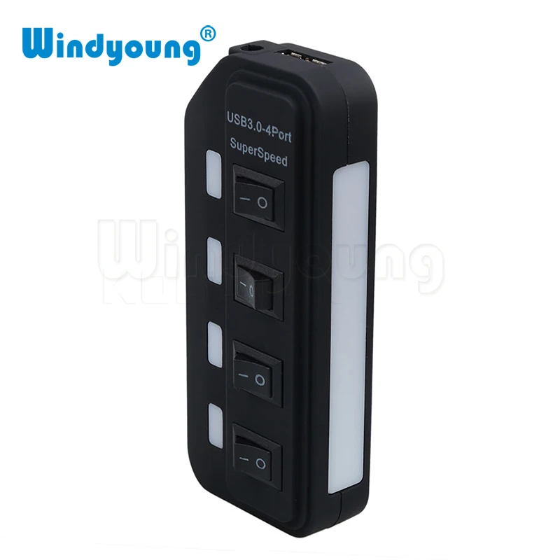 Windyoung USB 3,0 концентратор USB-A до 4 портов USB3.0 с СВЕТОДИОДНЫЙ Переключатель ВКЛ/ВЫКЛ дополнительный DC 5 в блок питания USB разветвитель адаптер для мыши ПК