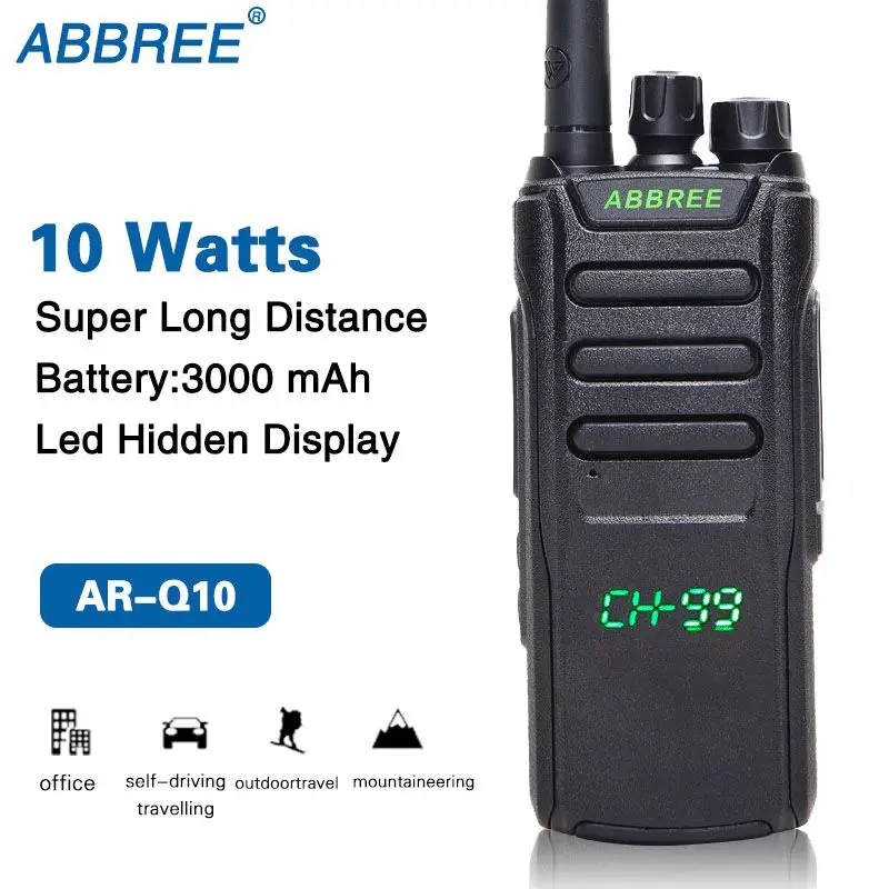 ABBREE AR Q10 мощный 10 Вт 99CH светодиодный экран со скрытым дисплеем UHF 400 470 МГц 3000 мАч
