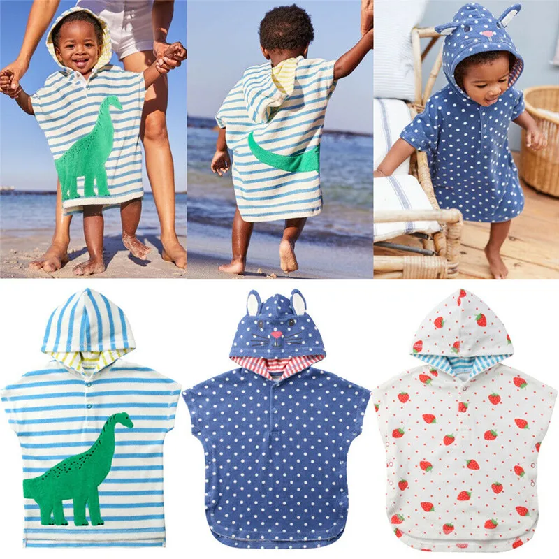 

PUDCOCO Baby Soft Cartoon Hooded Towel Girl Boy Swim Beach Outwear Bath Wear Kids Bathrobe Vest 1-6Y