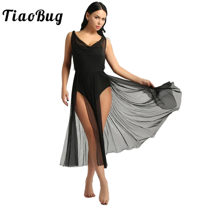 

TiaoBug New Women Mesh Ballet Tutu Dress Built In Shelf Bra Leotard Adult Gymnastics Leotard Contemporary Lyrical Dance Costumes
