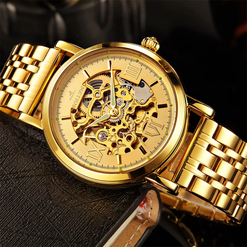 Relogio Masculino SOLLEN автоматические механические часы мужские двухсторонние полые