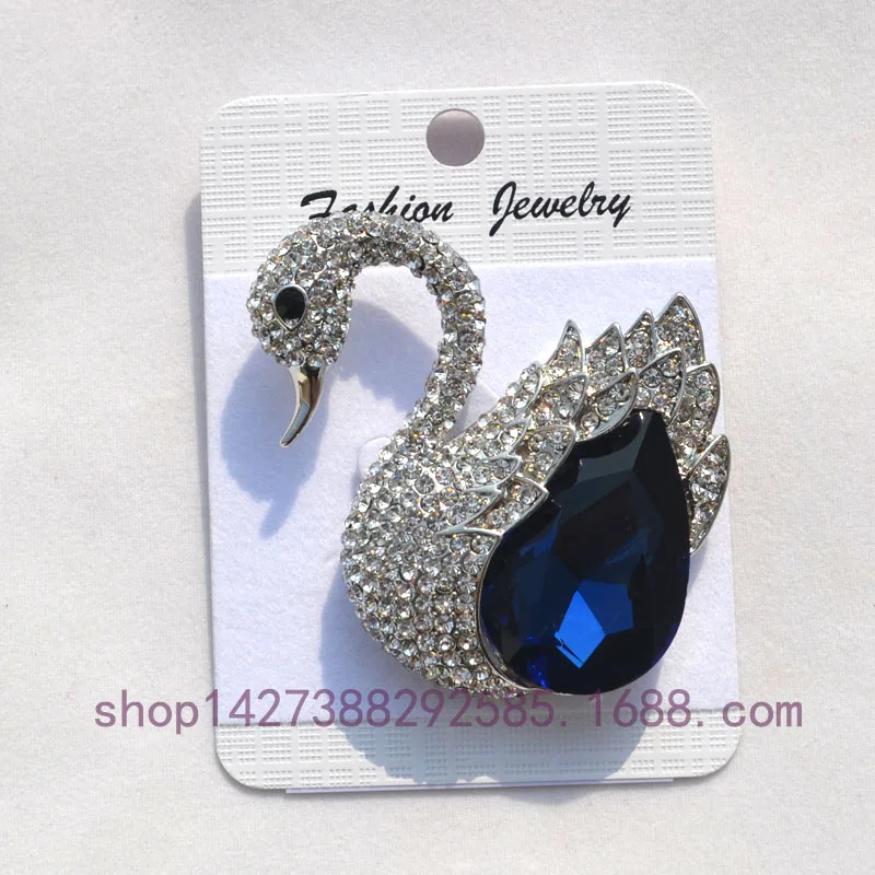 Женская брошь в форме лебедя синего цвета с родиевым покрытием|brooch rhinestone|fashion jewelry