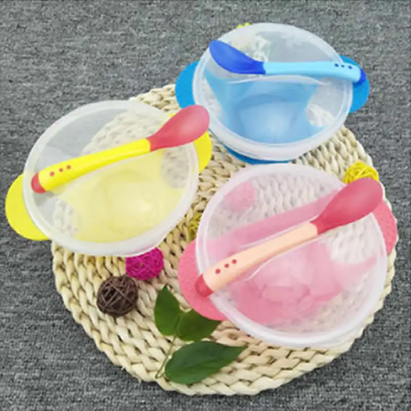 Baby sucker bowl cutlery set baby soft spoon complementary food temperature children feeding rice with lid | Мать и ребенок