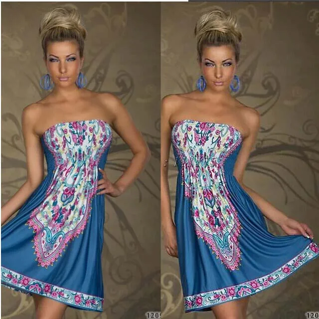 Женское винтажное пляжное платье без бретелек с принтом|summer dress|summer dress womendress women |
