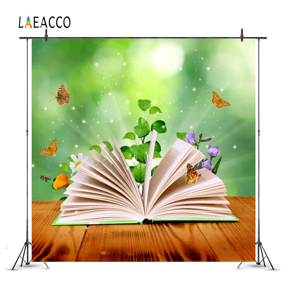 Laeacco книги бабочки листья светильник боке Детские фотографии фоны на заказ