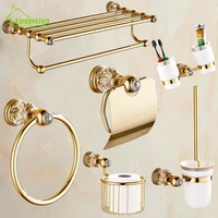 Solid Brass Crystal Bathroom Accessories Set Polish Finish Gold Bathroom Hardware Set Europe Antique Bathroom Products St1