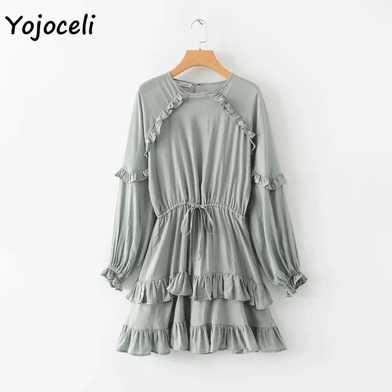 Yojoceli 2019 платье с длинными рукавами и оборками уличная мини бантом женское на