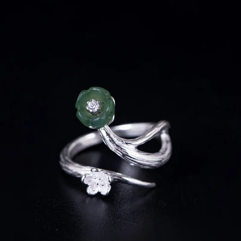 925 серебряные кольца для женщин яшма цветок сливы филиал открытие кольцо