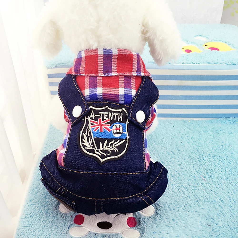 Милый плед Стиль Denim Pet Комбинезоны для малышек щенок джинсовые комбинезоны