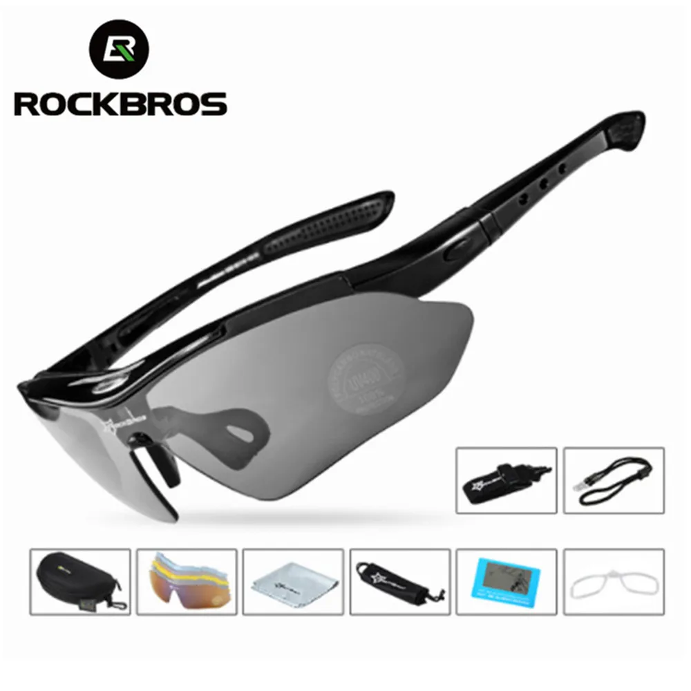 black ROCKBROS, поляризационные спортивные мужские солнцезащитные очки, для езды на велосипеде, унисекс, MTB, для езды на велосипеде, защитные очки, 5 линз - Цвет: black