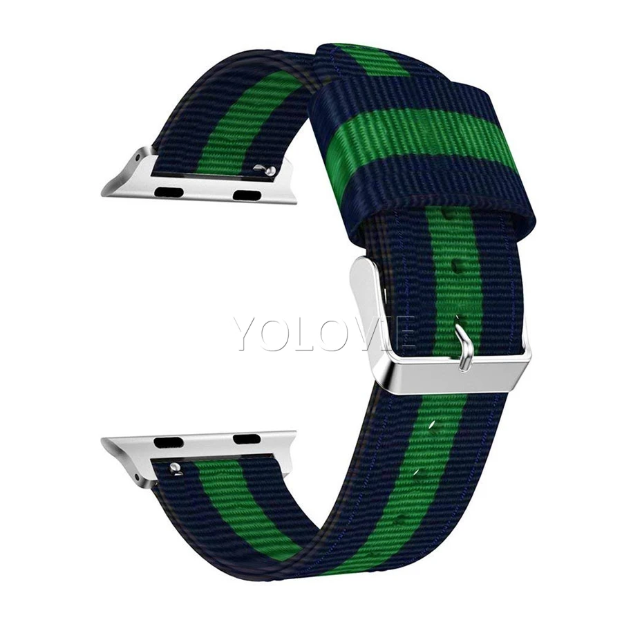 Blue Green Yolovie нейлоновый тканый ремешок для Apple Watch 38 мм 42 мм 40 мм 44 мм Nato спортивные часы наручные полосы для iWatch Series5 4 3 2 1 - Цвет ремешка: Blue Green