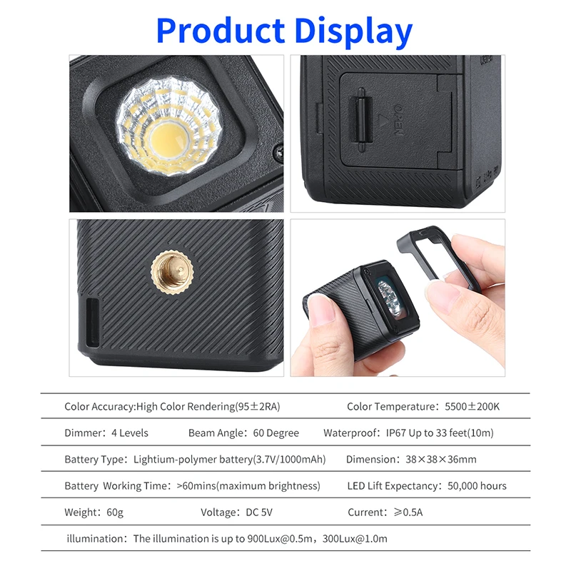Ulanzi L1 Pro LED Видео свет водонепроницаемый с регулируемой яркостью универсальное