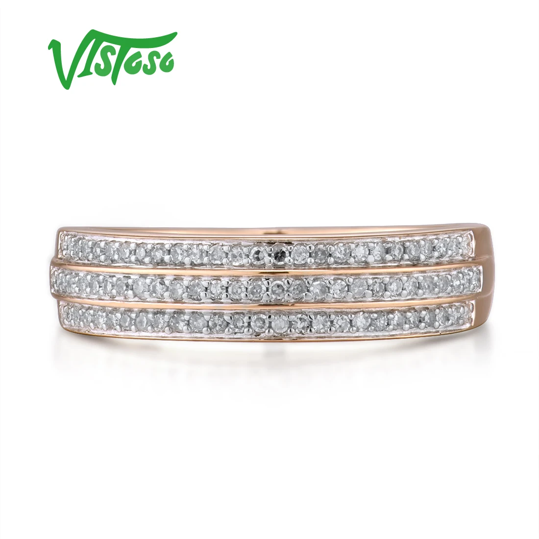 VISTOSO золотые кольца для женщин Подлинная 14 K 585 розовое золото кольцо сверкающие бриллианты обещание на помолвку Кольца Юбилей ювелирные изделия