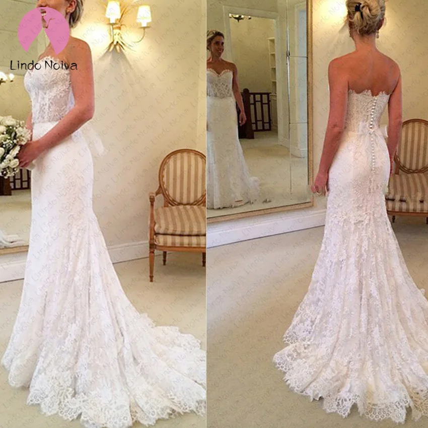 Vestido De Noiva белые винтажные кружевные свадебные платья Русалочки без бретелек