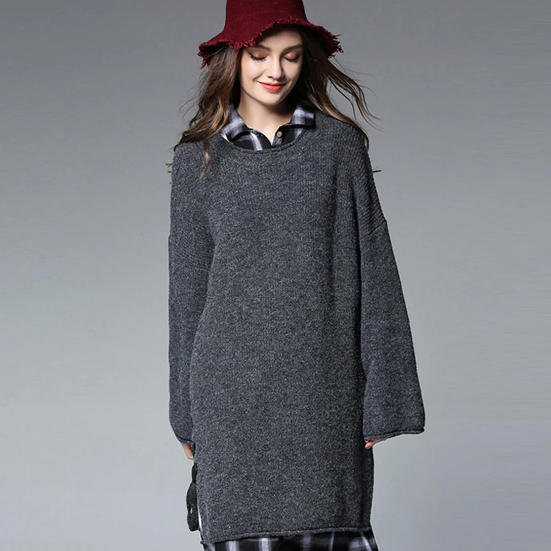 Fashion New winter loose pullover Knitted sweater women's crew neck Show thin thick long tops plus-size lace-up | Женская одежда