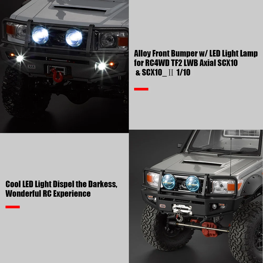 Передний бампер из сплава со светодиодный светильник лампой для RC4WD TF2 LWB Axial SCX10 2