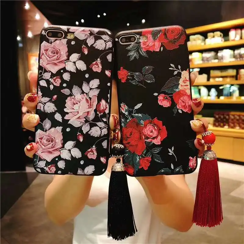 Honor 9 Case Chinese traditional embroidery craft 3D Relief Flower Phone For Huawei Mate 10 Pro 7A Tassel |