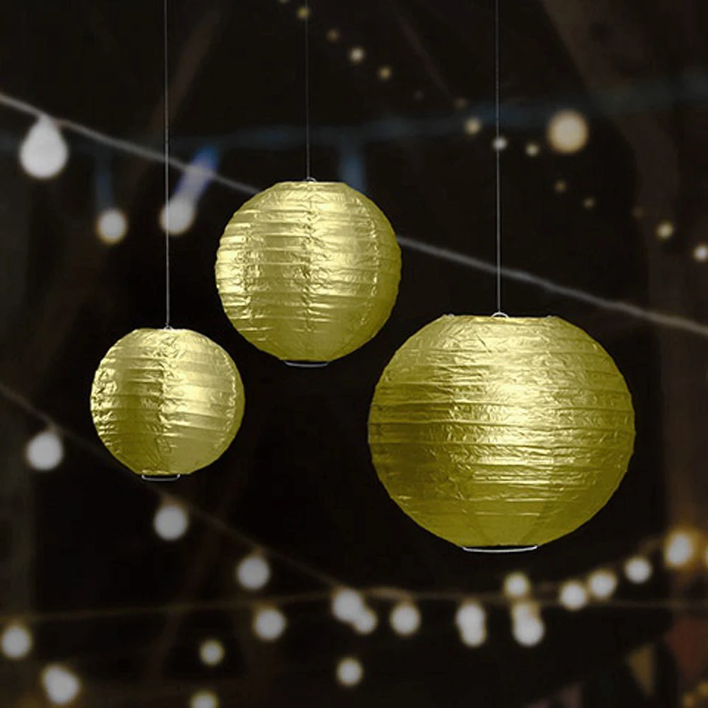 10pc Metallic Gold/Silver Chinese Paper Lanterns Party Decors Wedding Home Garden Festival Birthday Supplies Hanging Balls | Дом и сад