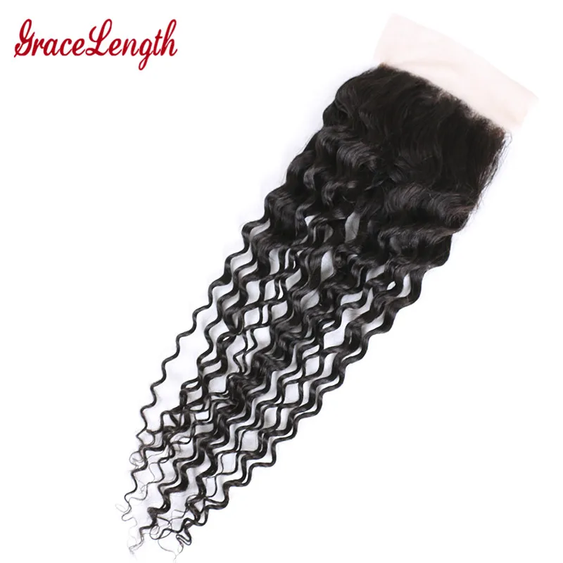 Indian Virgin Hair Deep Wave Closure Human 7A Grade Curly Swiss Lace 4x4 One Bundle |