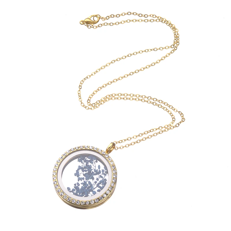 Очаровательное нежное ожерелье круглой формы с плавающим сушеным цветком