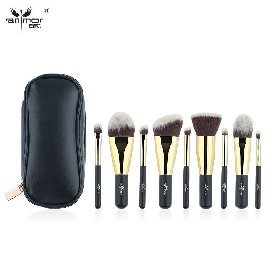 

Anmor 9Pcs Makeup Brushes Set With Bag Synthetic Hair Traveling Make Up Brush For Powder Foundation Contour Eyeshadow Products