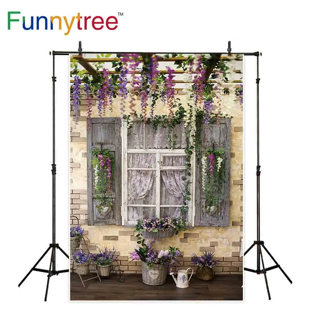 Фотофон Funnytree с цветами и перголой домашняя студийная деревянным окном кирпичной