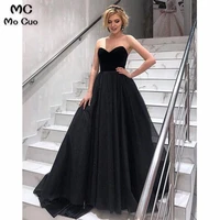 2019 ready to ship black evening dresses long sweetheart floor length tulle lace up back formal evening party dress custom made