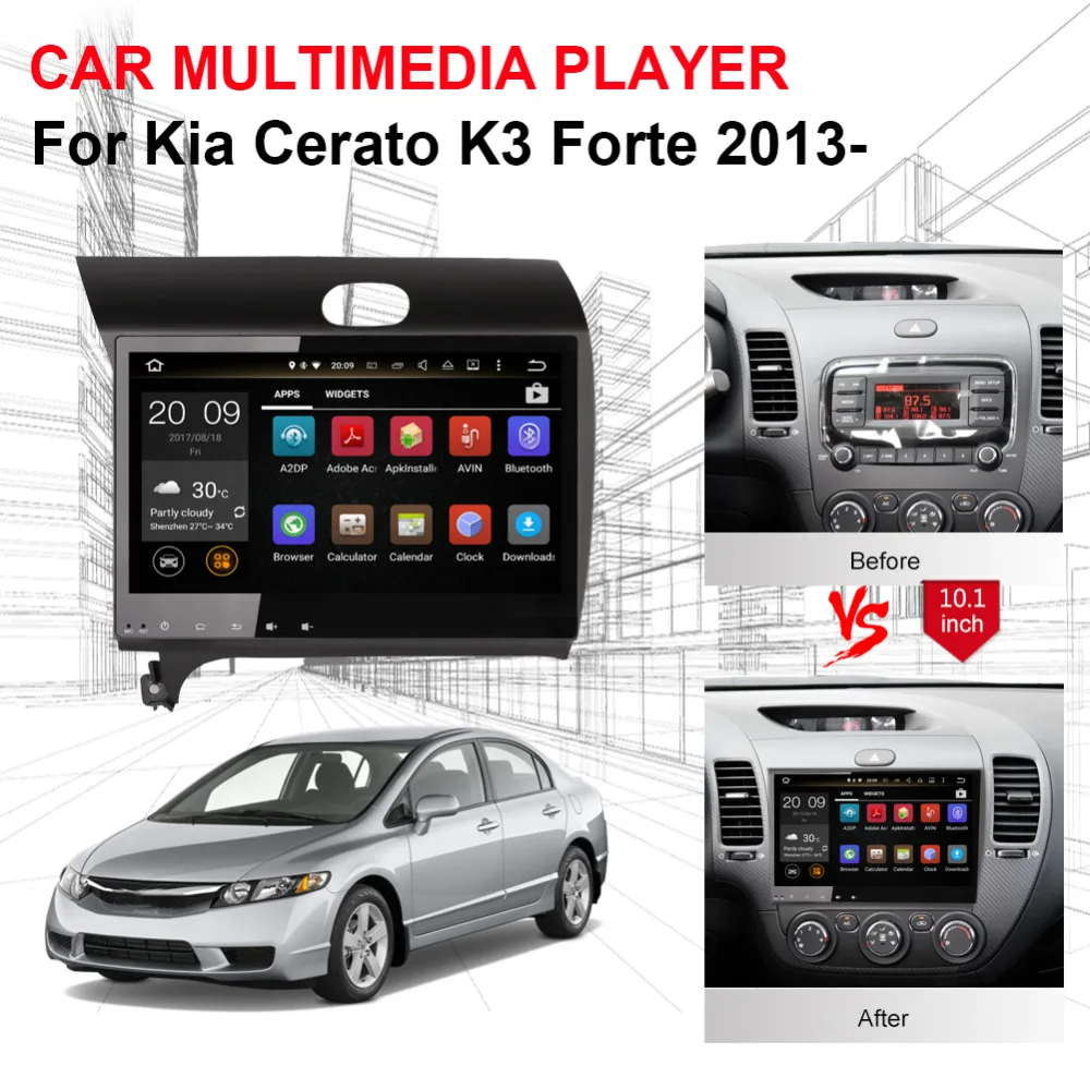 Android 8 0 Octa Core 4 Гб RAM IPS экран автомобильное радио стерео с Bluetooth для Kia Cerato K3 Forte 2013