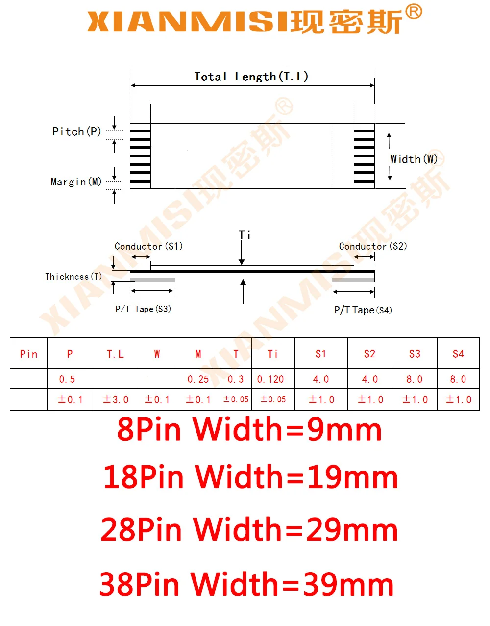 8Pin Гибкий плоский кабель FFC противоположной стороны 1 0 мм Шаг AWM 20624 80C 60V Длина 40 см
