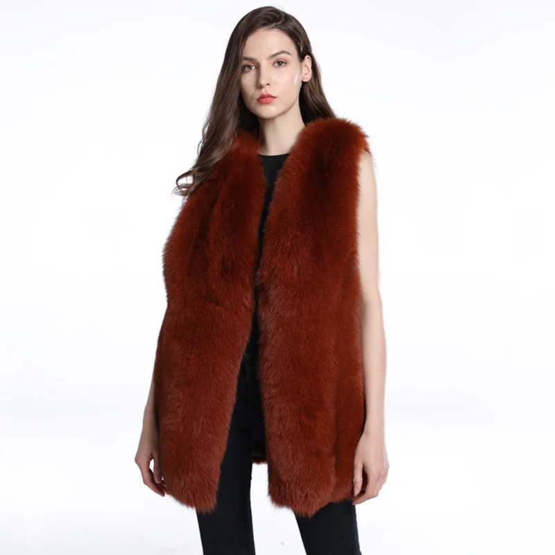 

Luxury Autumn Winter Women's Genuine Full Pelt Fox Fur Vest Lady Warm Waistcoat Female Gilet VF5064