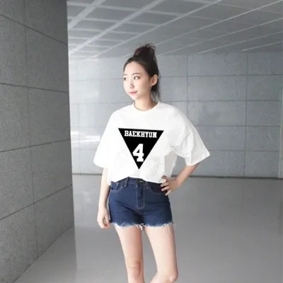 Женская футболка SBS exo белая облегающая большого размера с принтом в виде звезд и