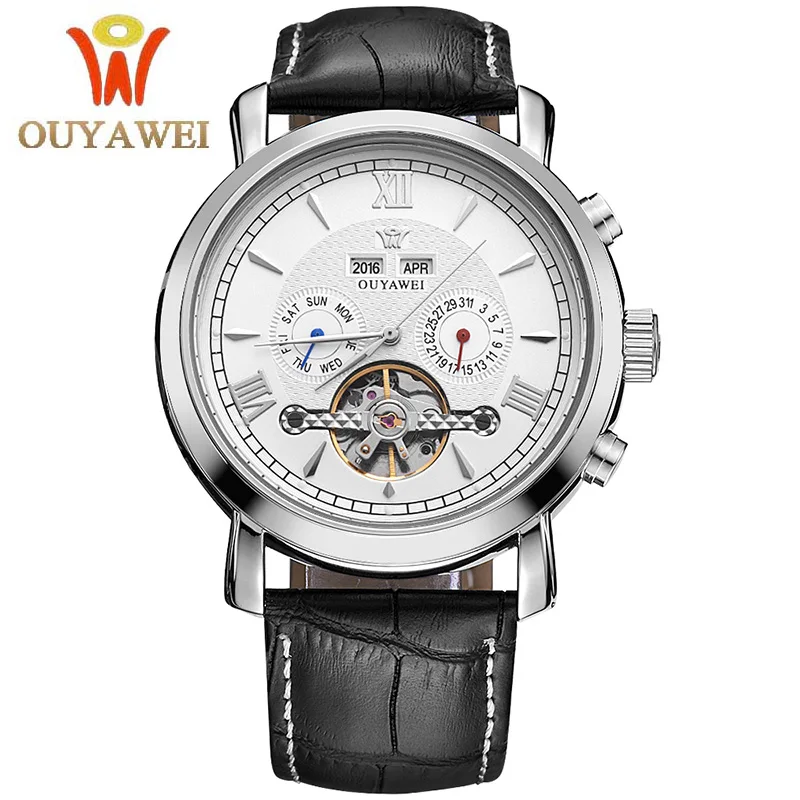 Мужские механические часы OUYAWEI автоматические деловые классические кожаные