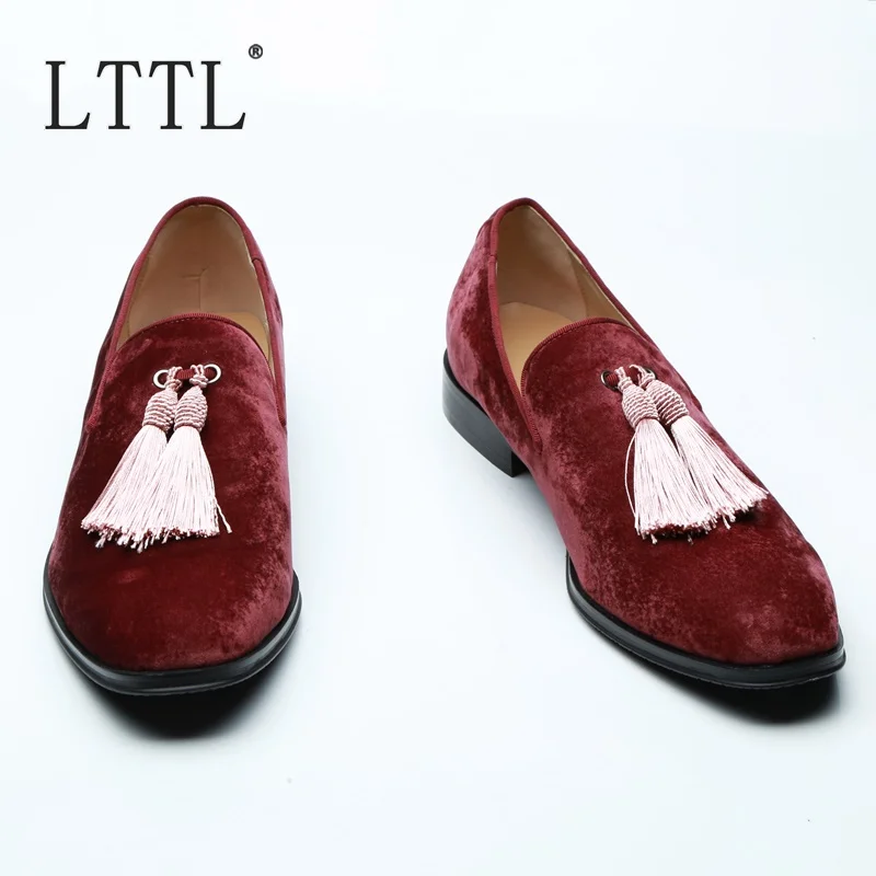 LTTL New Arrival Flock Fabric Slip On Men Dress Shoes Handmade Tassel Loafers Fashion Casual Flats Plus Size Smoking | Обувь