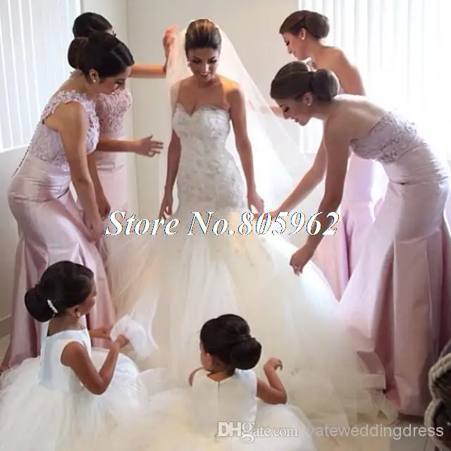 Розовый Русалка Невесты Платья для свадьбы Тафты Одно плечо Кружева Длина Пола