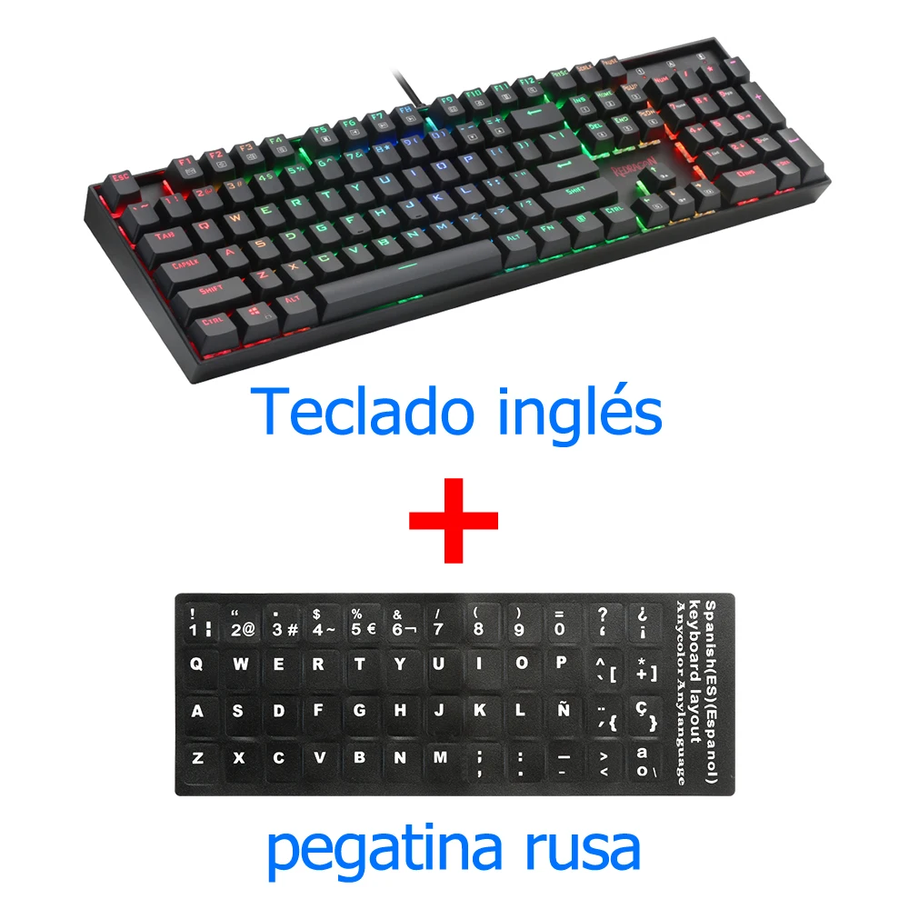 K551RGB ES Redragon K551 RGB USB Механическая игровая клавиатура синий переключатель DIY 104 ключ с подсветкой PC Gamer русские брелки или стикер с надписью на испанском - Цвет: K551RGB ES