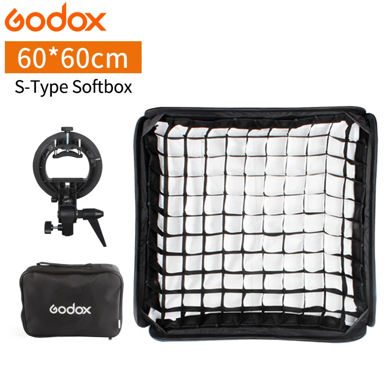 Софтбокс Godox 60x60 см с сеткой + s образный кронштейн держатель сумка для переноски