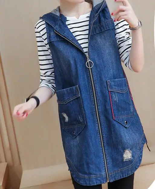 

M-3XL HOT / Spring And Autumn Women's New Fashion Cowboy in long hooded sleeveless coat