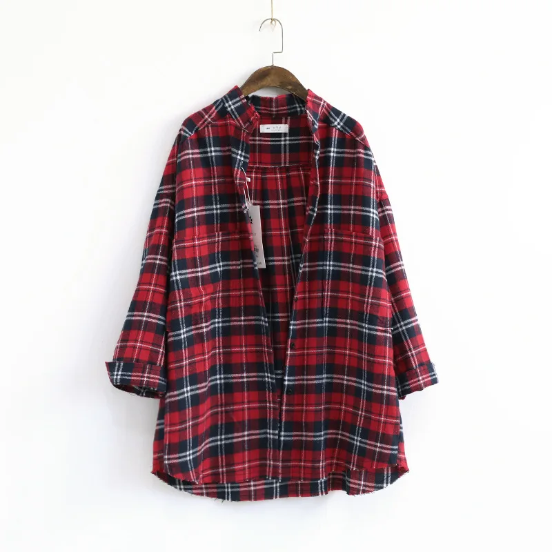Рубашка женская в клетку с длинным рукавом большие размеры LZ303 1142|blouses plus|korean