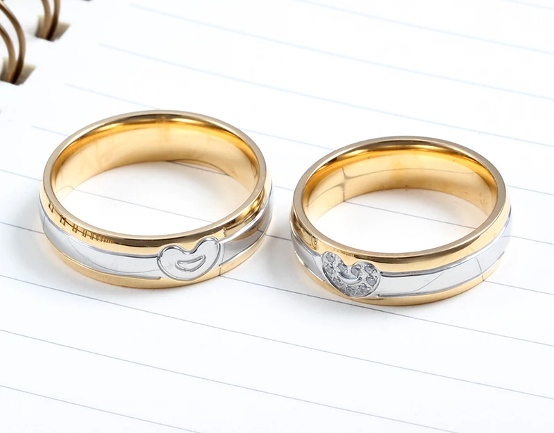 Vnox сердца Свадебные Кольца для Для женщин/Для мужчин золото-цвет Нержавеющая
