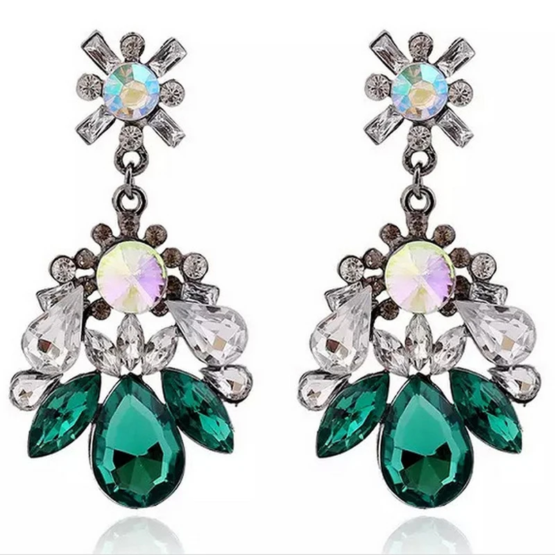 Fashion Personality Temperament Exaggerated Geometric Pattern Inlaid Imitate Oval Gemstone Long Earrings New Female Jewelry | Украшения и