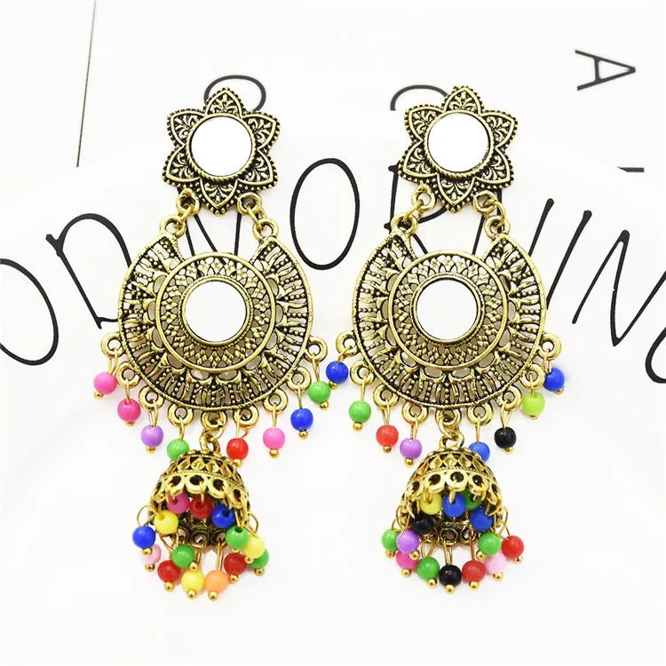 Тайские этнические уникальные индийские серьги Jhumka, золотые Винтажные бусины в стиле бохо, ювелирные изделия для женщин, хиппи, турецкий стиль, серебряные ювелирные изделия