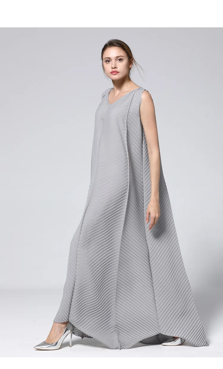 Changpleat новые летние одноцветное Для женщин длинные платья Miyak плиссированные дизайн моды Свободные Большой Размеры трапециевидной формы женский Макси платье прилив