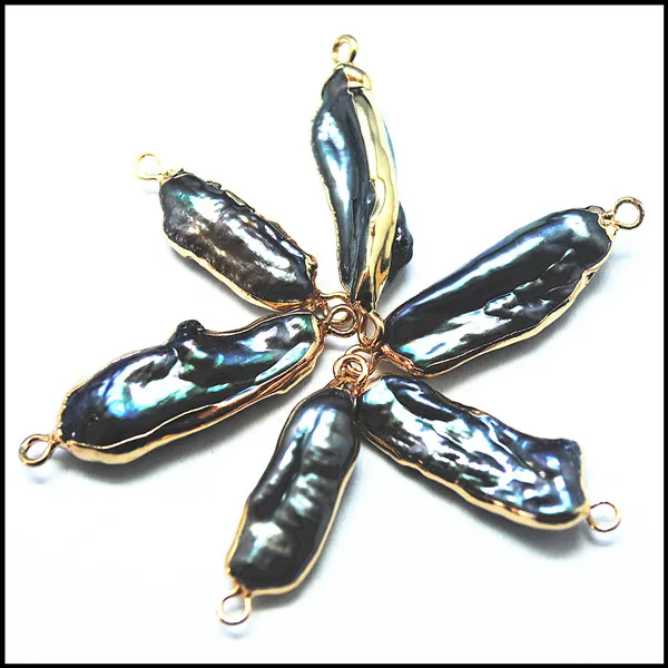 3 шт. Бива форма культивированный пресноводный жемчуг соединители черный бусины