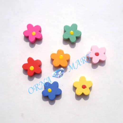 

100 шт./лот, аксессуары для ювелирных изделий, Мультяшные деревянные шарики для рисования, 16 мм Разноцветные Мультяшные цветы