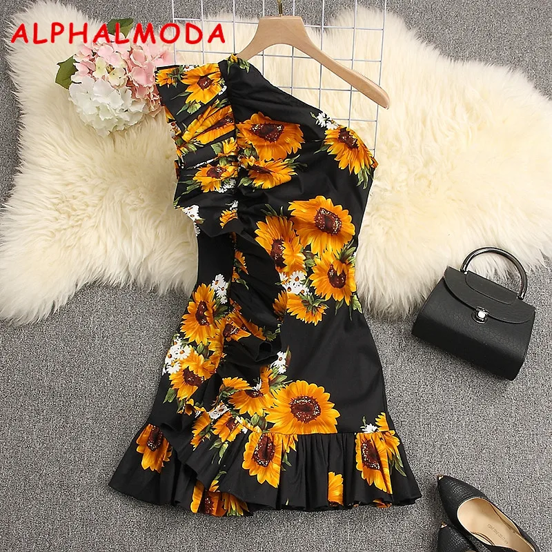 Женское платье на одно плечо ALPHALMODA элегантное облегающее мини-платье-футляр с