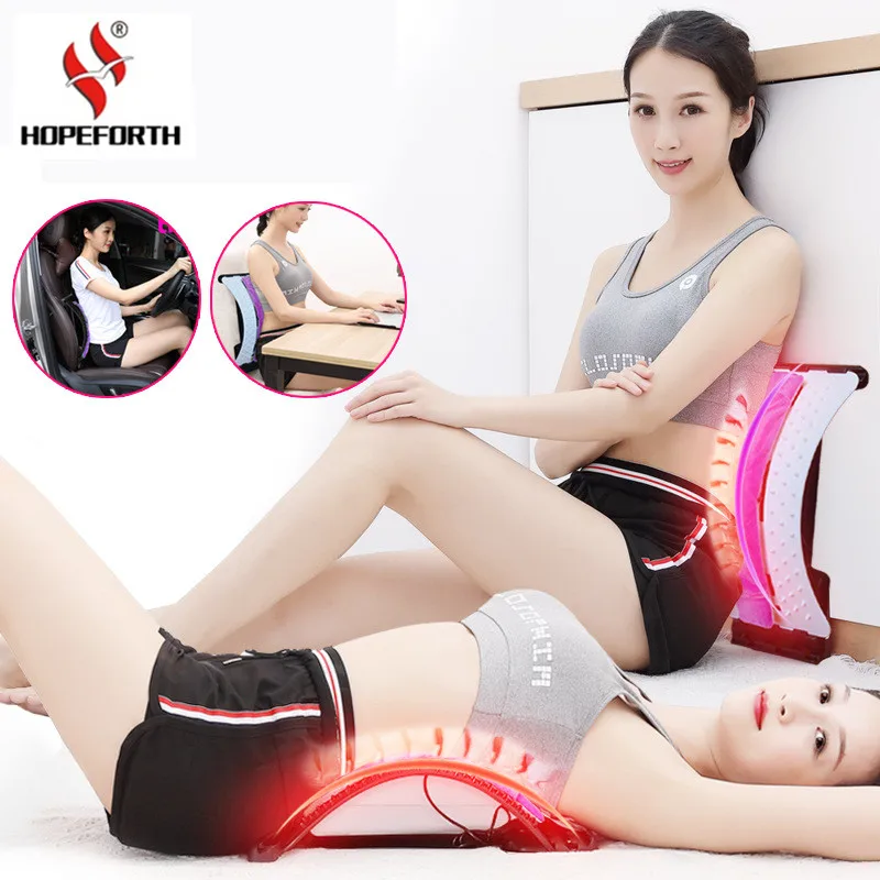 Heating Spine Pain Relief Lumbar Traction Stretching Device Waist Relax Back Massage Acupuncture Chiropractic Relaxation |